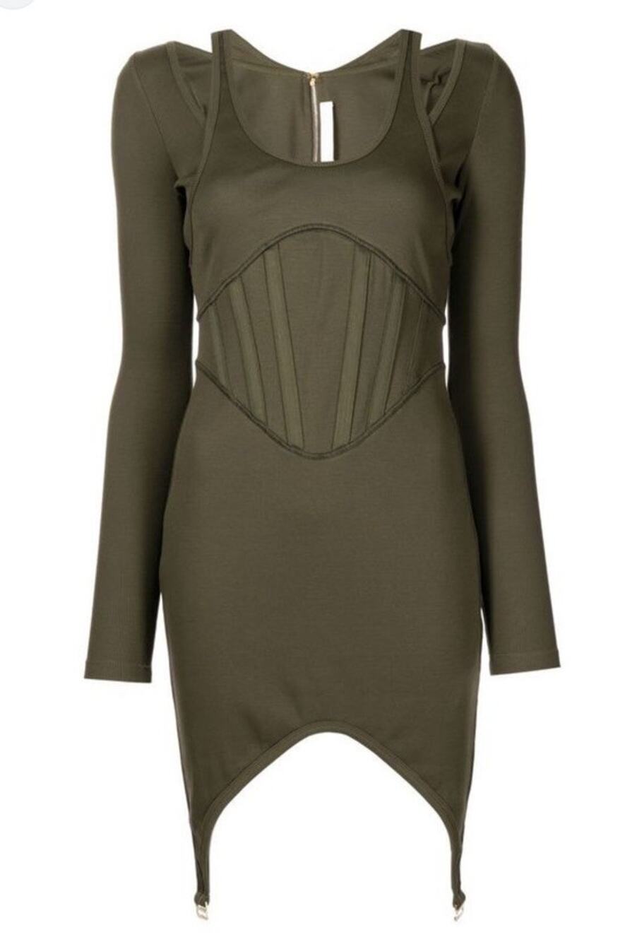 NWT Dion Lee Fin Corset Organic Cotton Cutout Mini Dress Moss XL $760